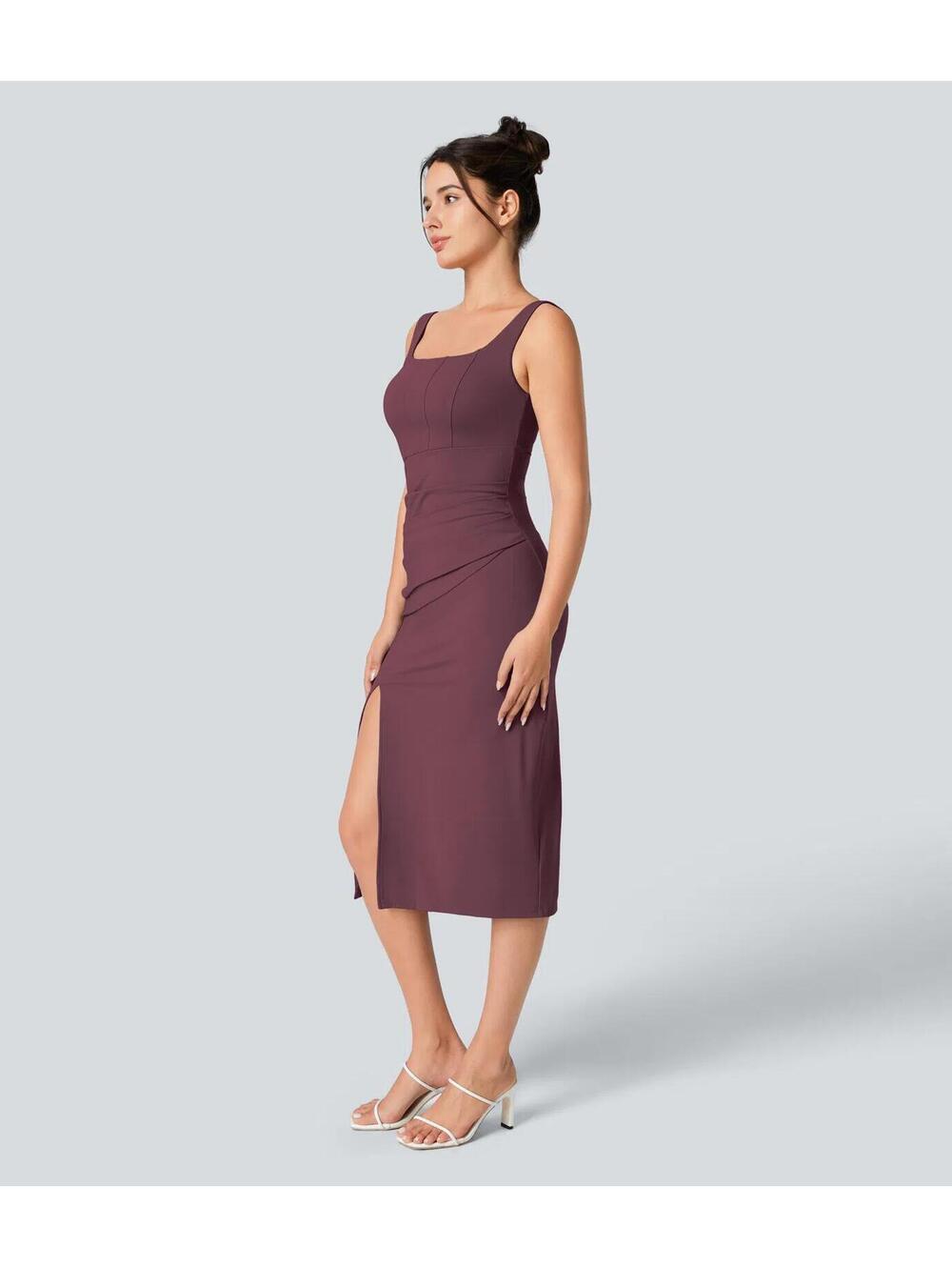 Halara Softlyzero Backless Corset Ruched Bodycon Midi Cool Touch Dress M NWT - Picture 4 of 11